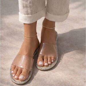 NWT Schultz Alicina Crystal Transparent Slides - Silver Rhinestone Trim | 9.5M